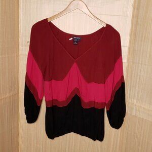 Max Edition Womens Bold Color Striped V Neck Blouse Large